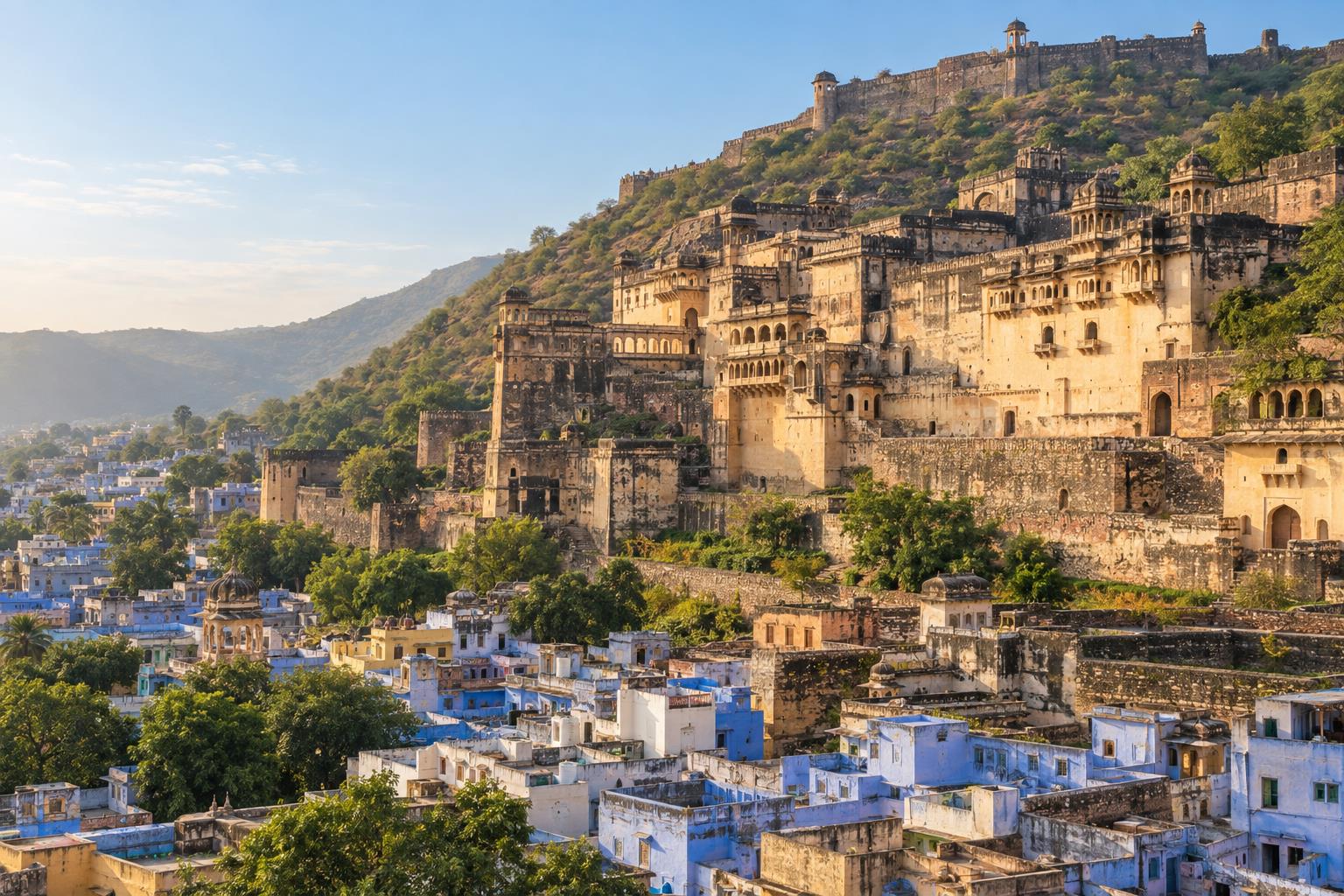 AI-generated Bundi palace and hillside travel visual