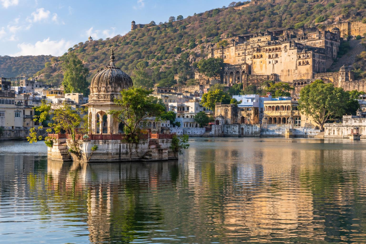 AI-generated travel illustration inspired by Bundi Nawal Sagar