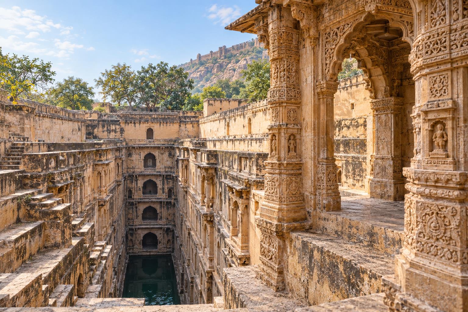 AI-generated Bundi stepwell travel visual