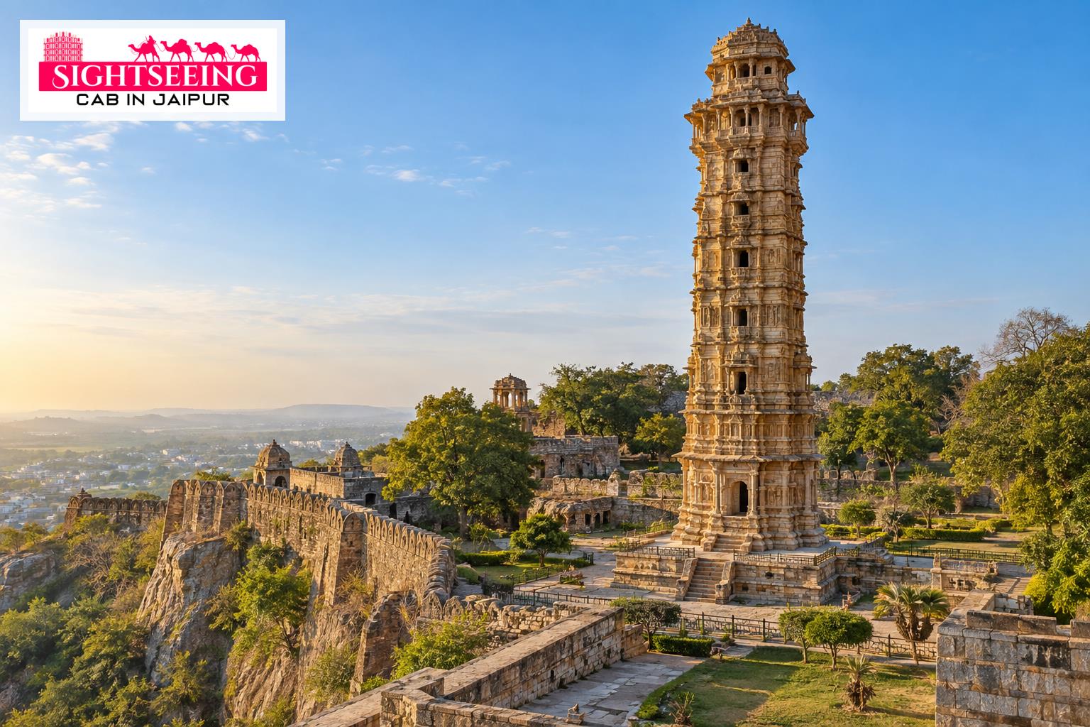 AI-generated travel illustration of Vijay Stambha