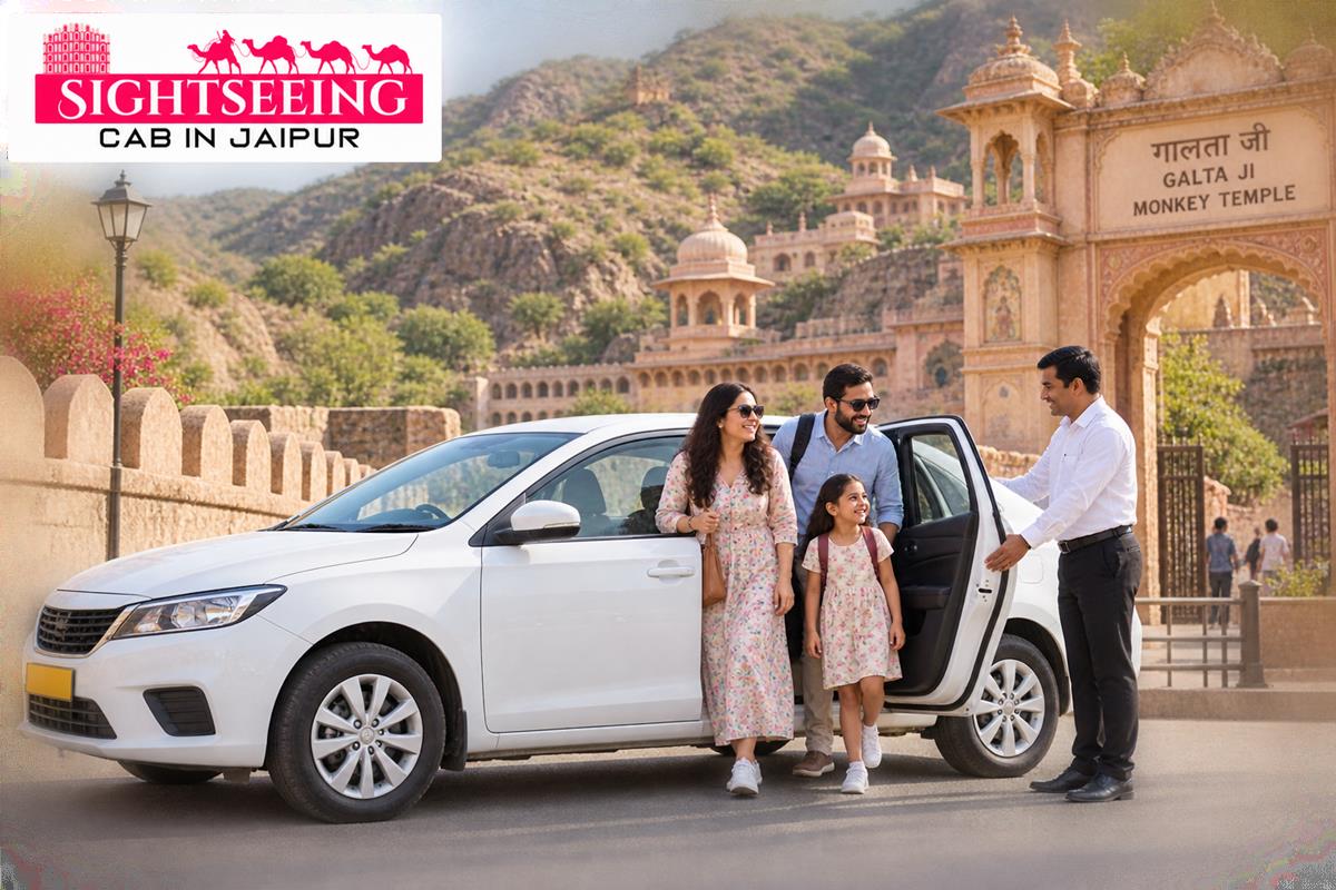 Private cab arrival for Galta Ji Monkey Temple tour in Jaipur