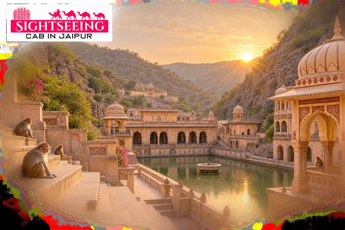 Galta Ji Monkey Temple Jaipur at sunrise with Aravalli hills