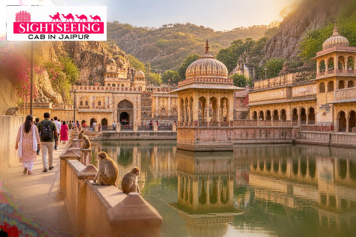 Sacred water tanks and heritage pavilions at Galta Ji Jaipur