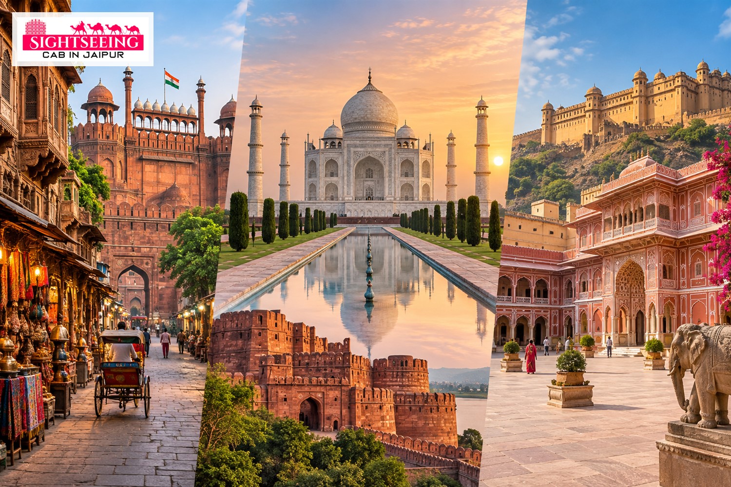 Golden Triangle culture and heritage collage with website branding