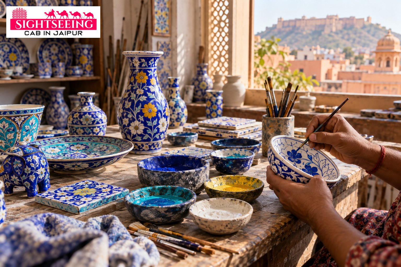 Jaipur blue pottery artisan workshop