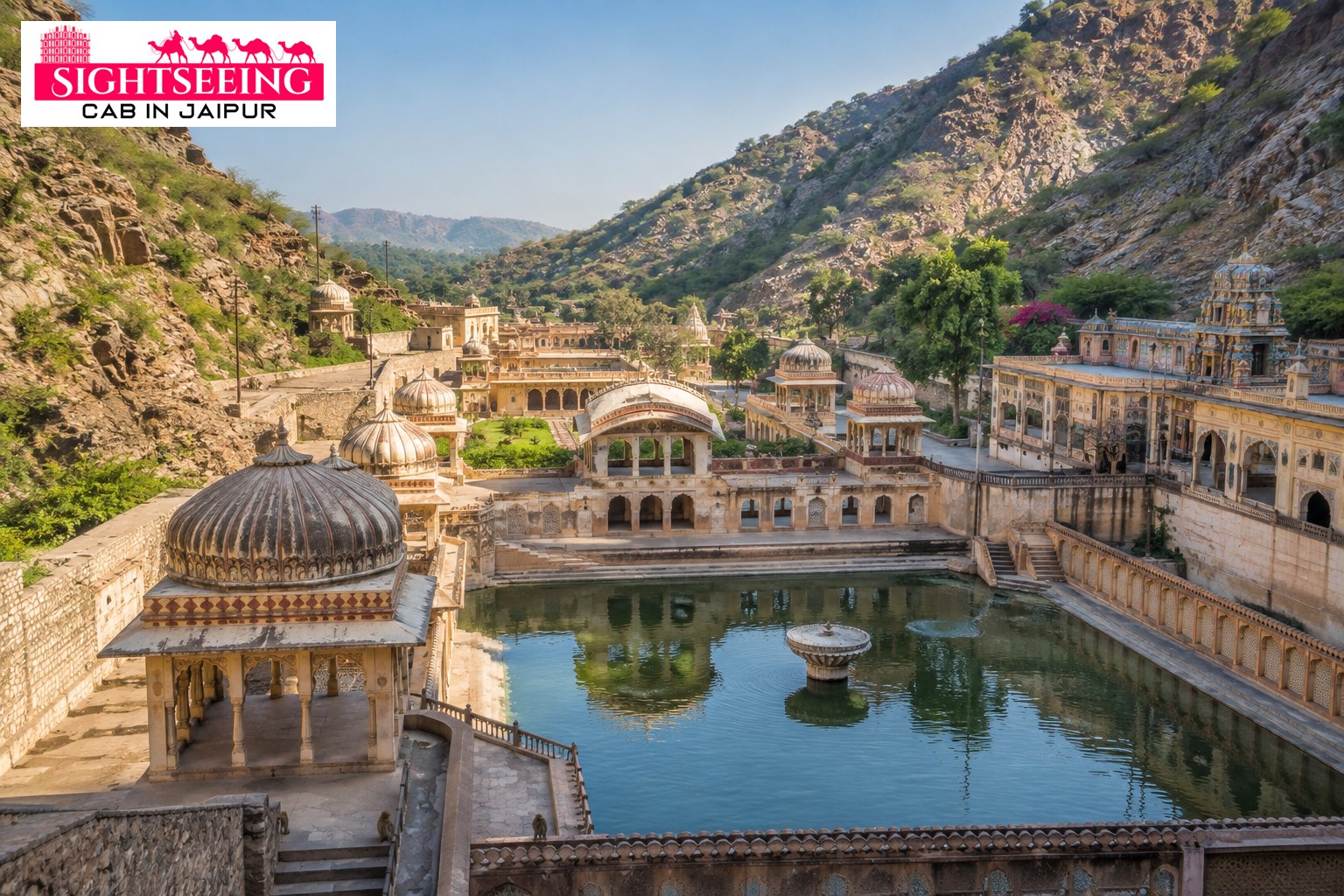 Galtaji temple complex Jaipur branded travel image