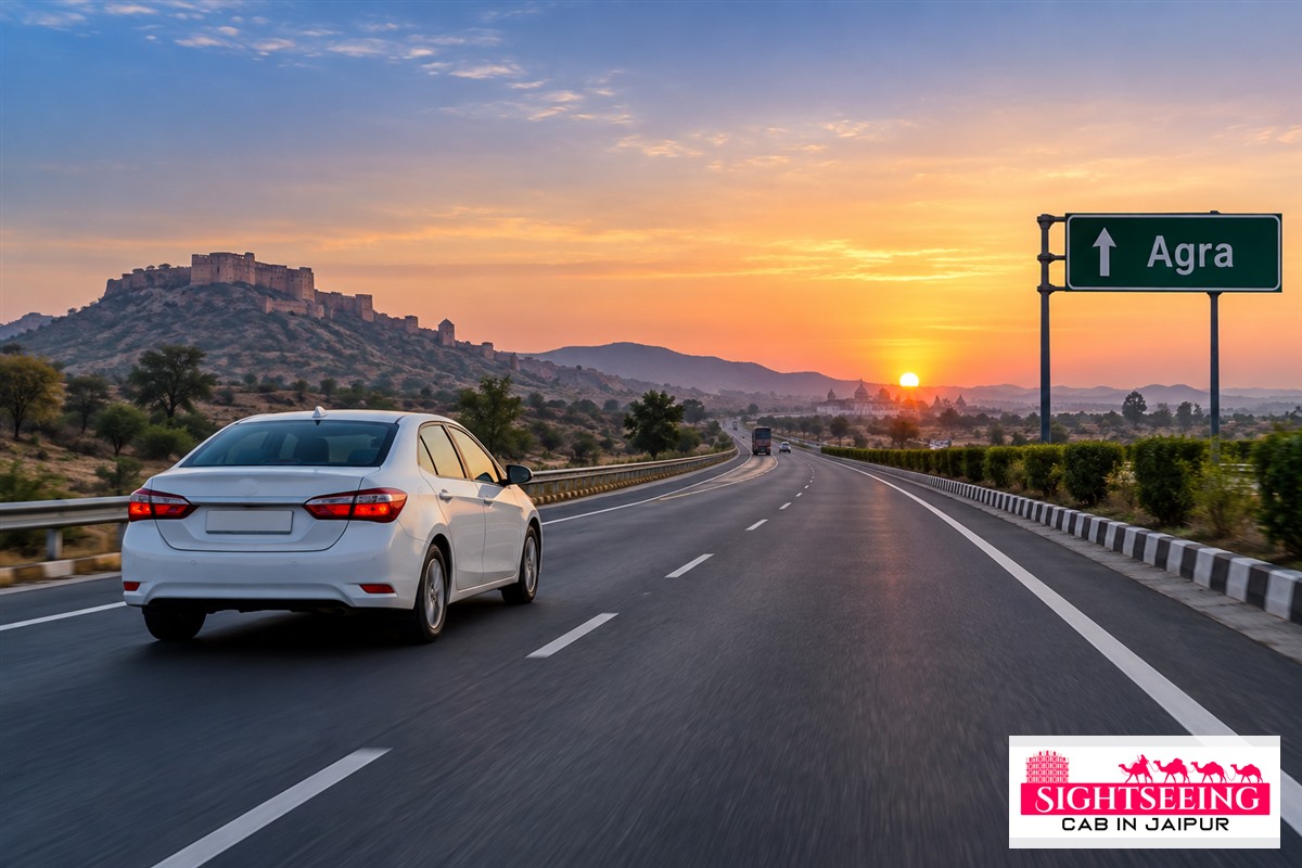 Private cab driving from Jaipur to Agra before sunrise