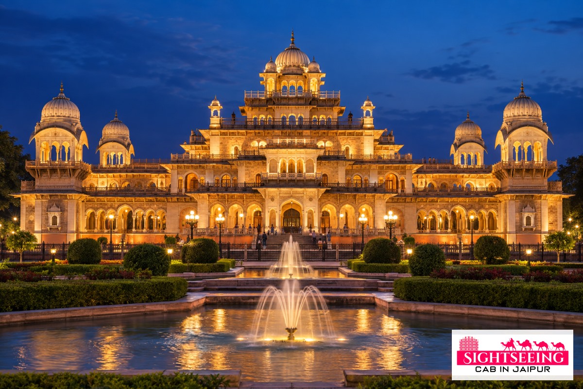 Albert Hall Museum illuminated at night Jaipur