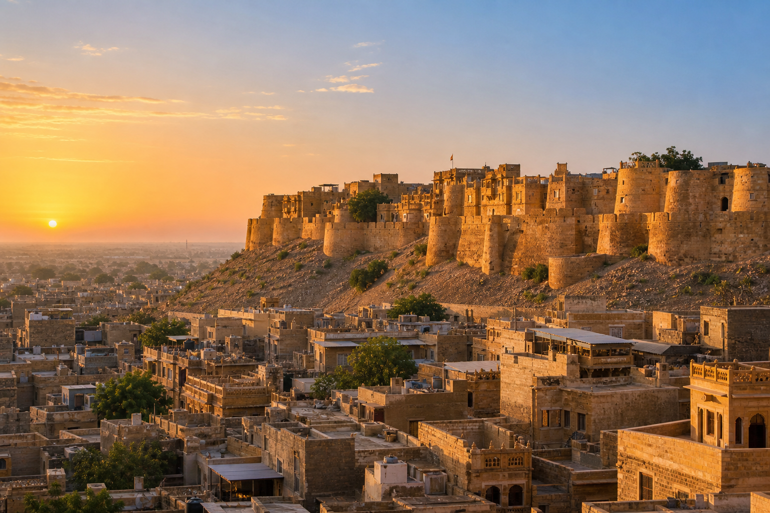 Jaisalmer Golden Fort and city at sunrise