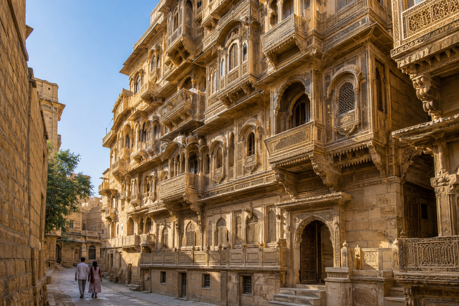 Carved golden sandstone haveli in Jaisalmer