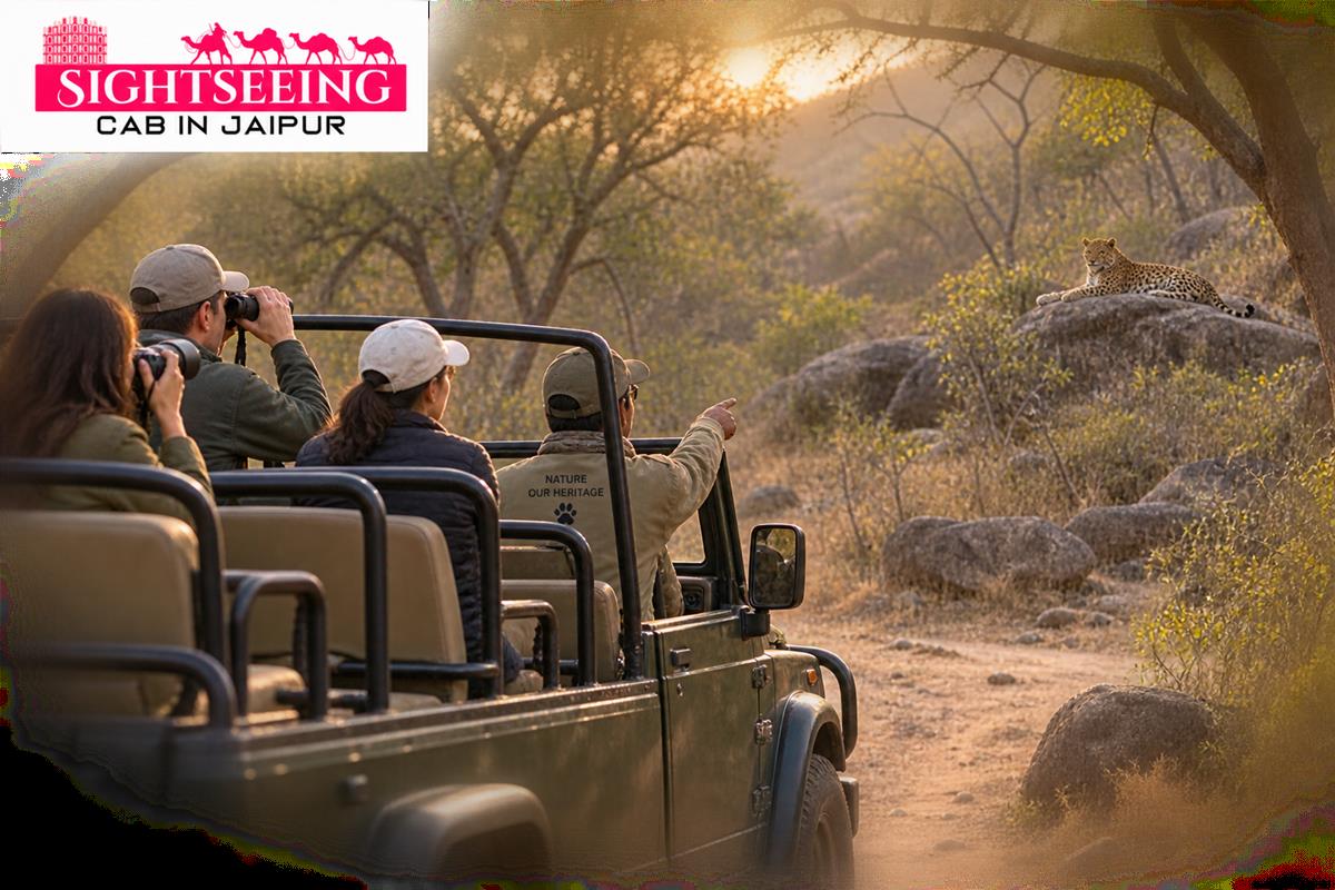 Open jeep safari observing leopard from safe distance near Jaipur