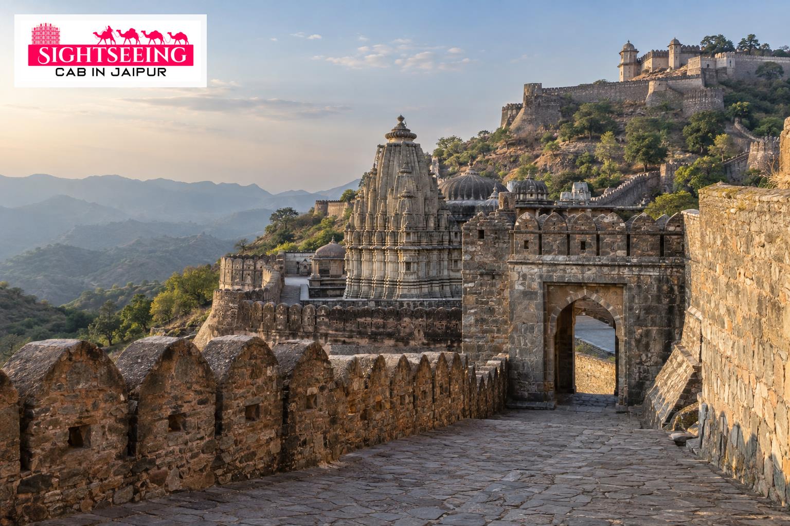 Temples and ramparts inside Kumbhalgarh Fort