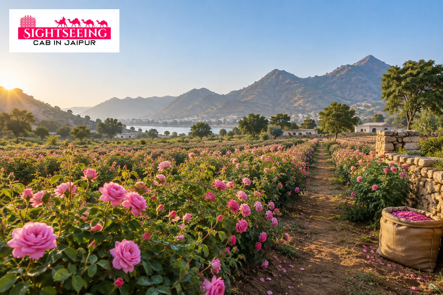 Rose farm and Aravalli countryside near Pushkar