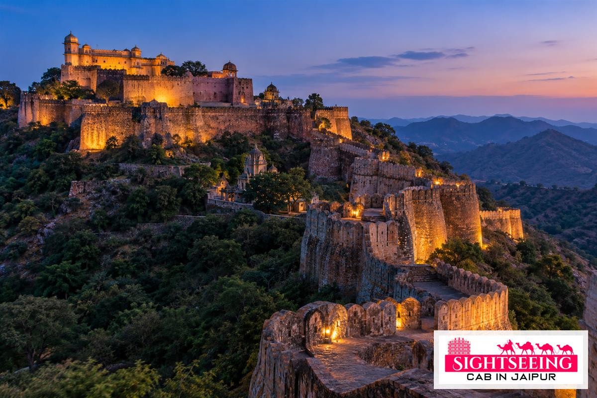 Kumbhalgarh Fort illuminated at blue hour