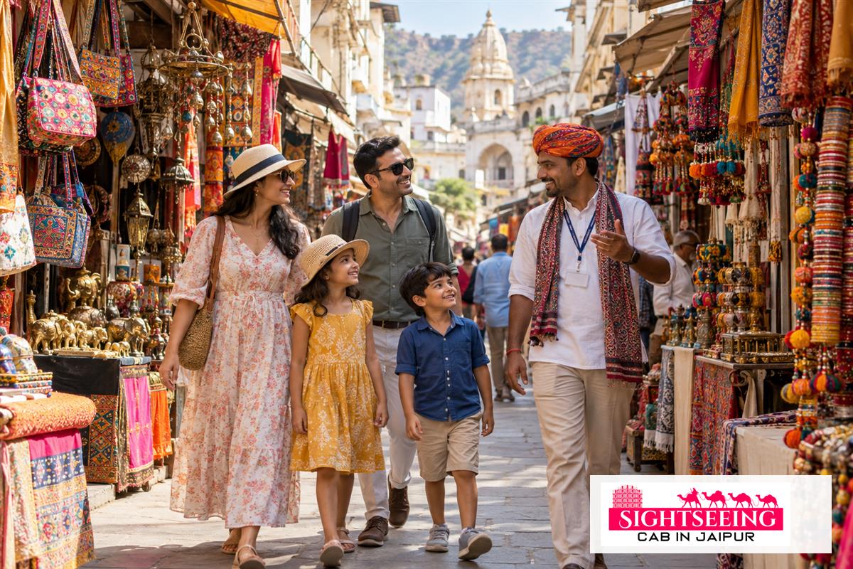 Family exploring Pushkar handicraft bazaar