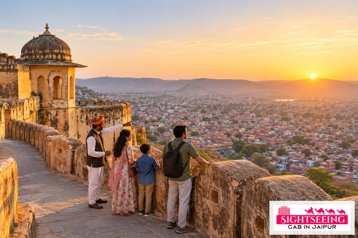 Family and guide at Nahargarh Fort Jaipur