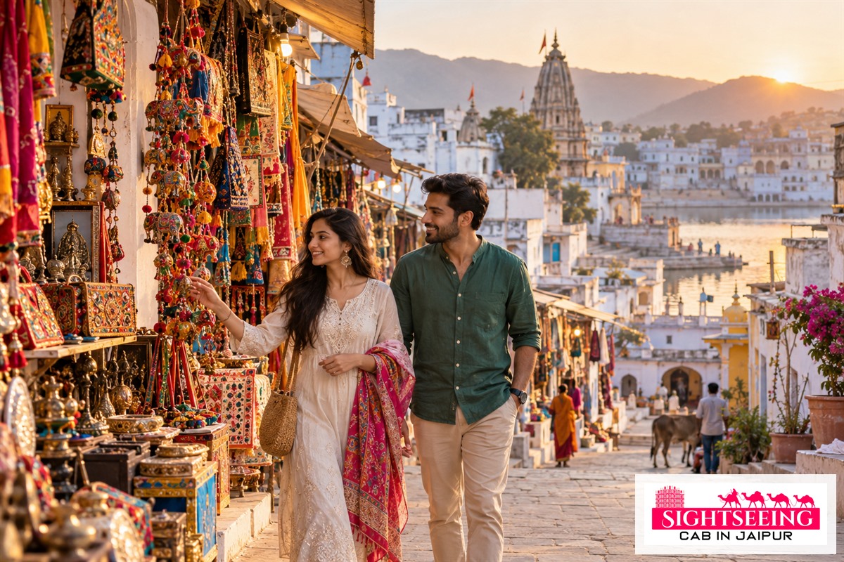 Couple exploring Pushkar bazaar