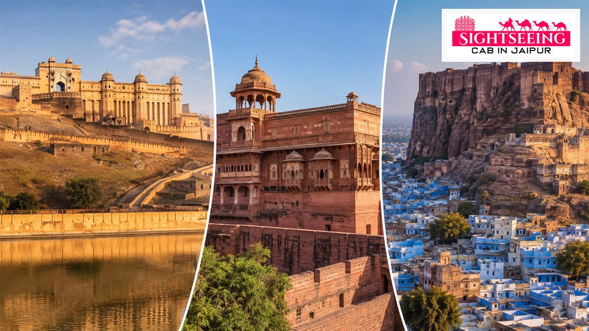 Branded Rajasthan heritage forts collage for Jaipur Bikaner and Jodhpur
