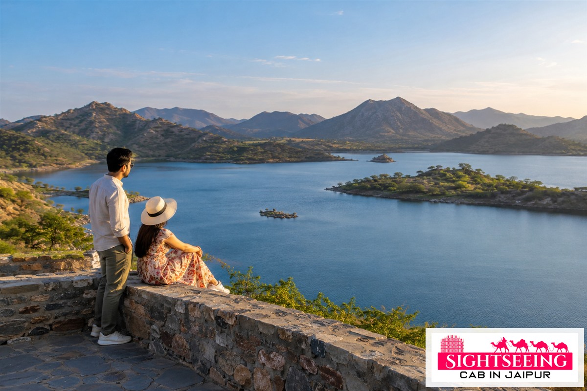 Couple enjoying Badi Lake viewpoint near Udaipur