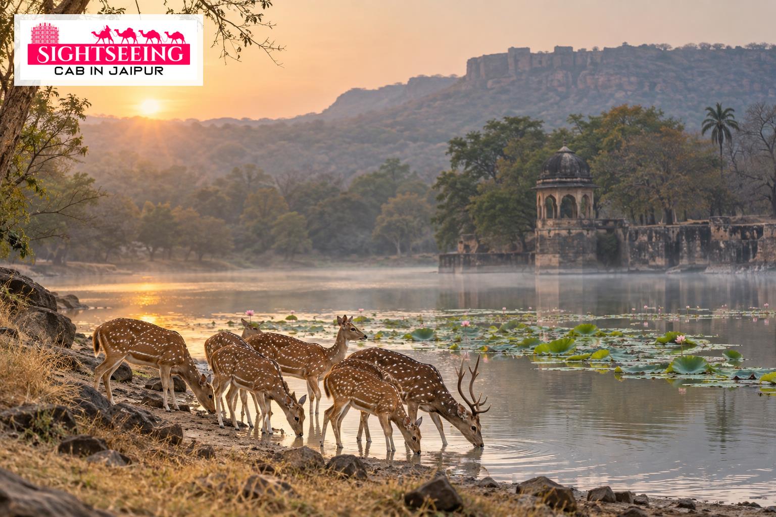 Spotted deer beside Padam Talao in Ranthambore