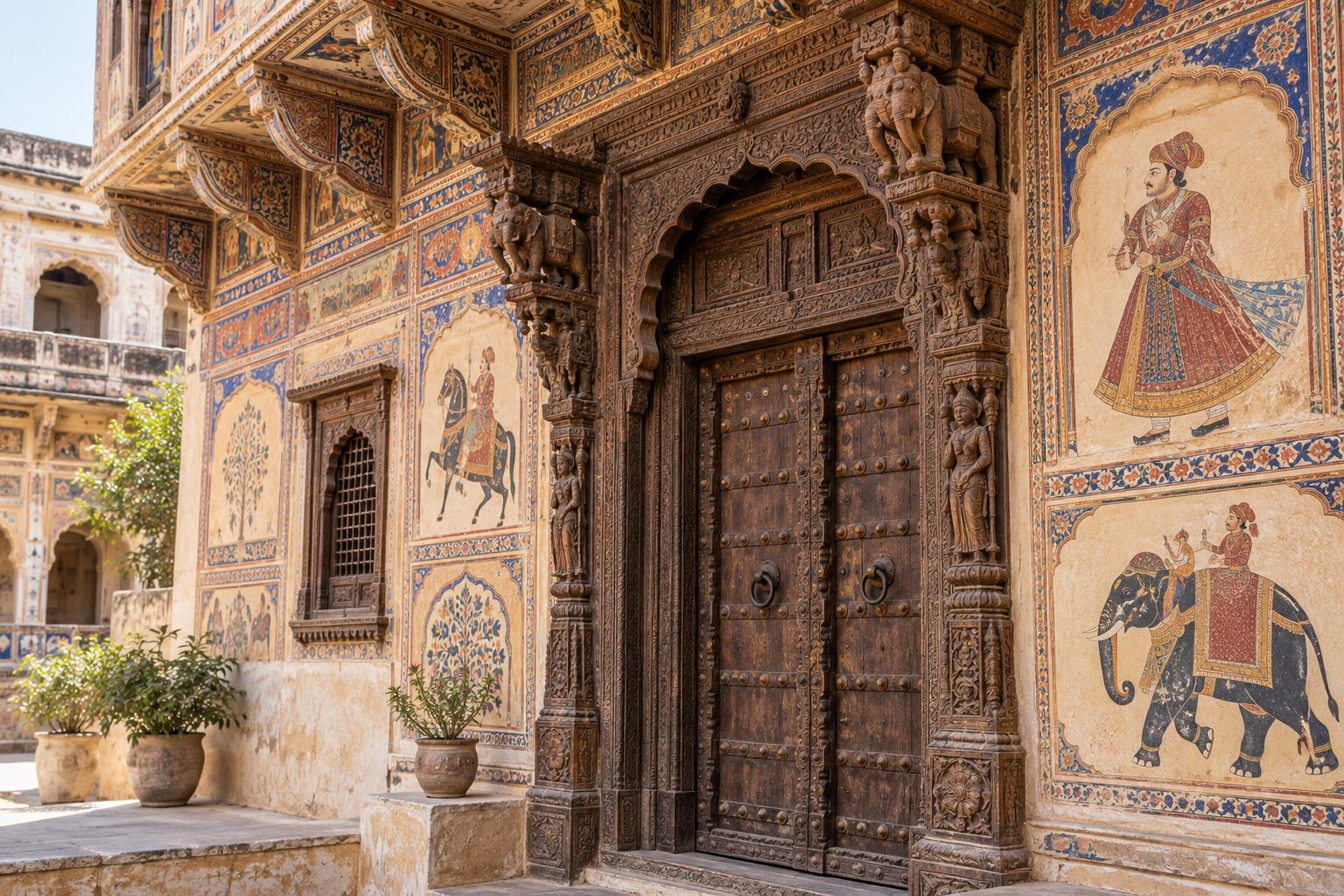 AI-generated Shekhawati carved haveli doorway visual