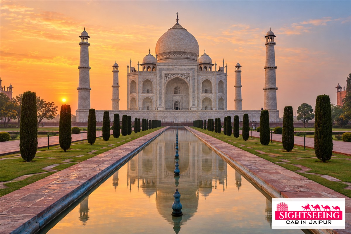 Taj Mahal at sunrise during same day tour from Jaipur