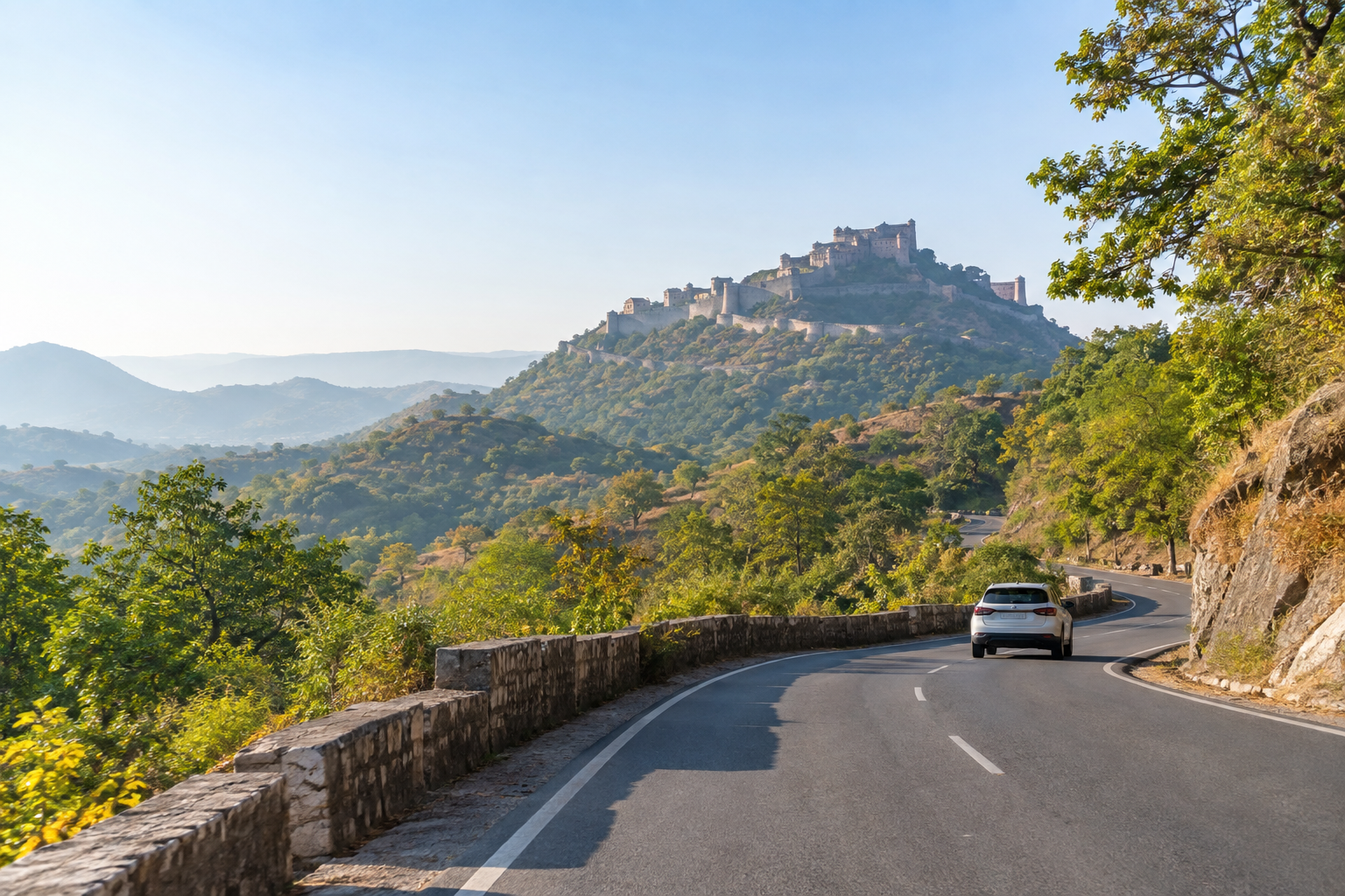 Scenic road journey from Udaipur to Kumbhalgarh
